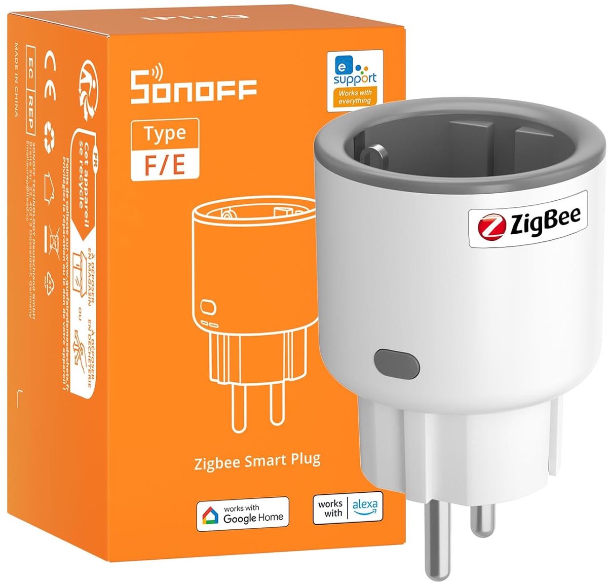 SnelShoppen - Zigbee Smart Plug, SONOFF S60ZBTPF - Slimme Stekker met Energie Monitoring, Timer, Overload Bescherming, Compatibel met eWeLink App - Pe