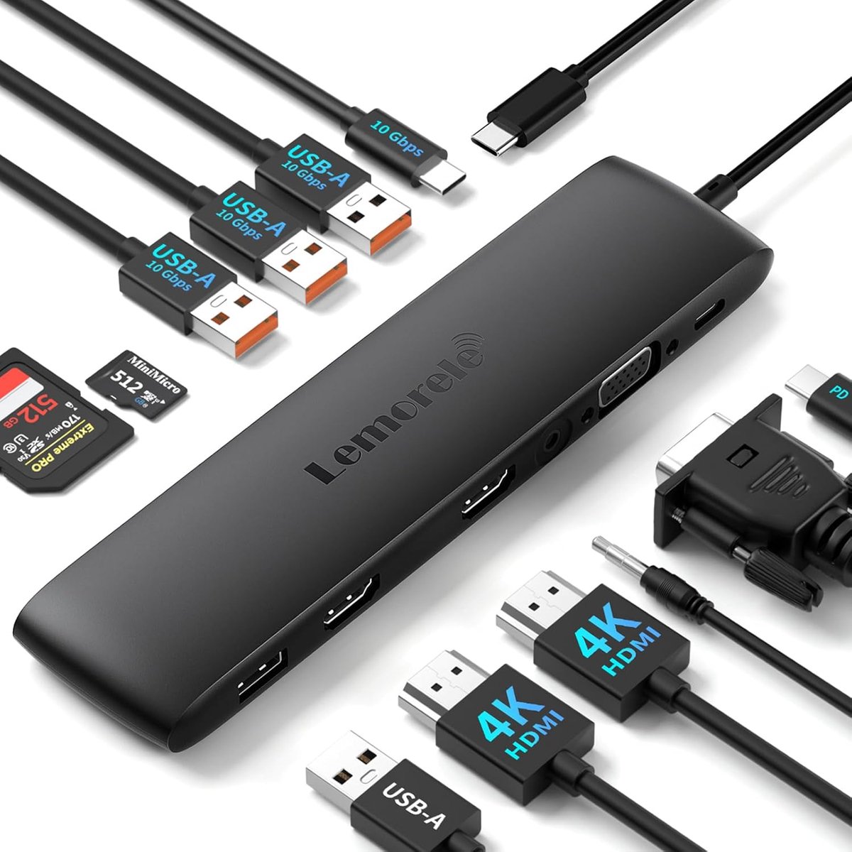 Thijox - Laptop USB C Docking Station 12-in-1 voor Dubbele Monitor, Multiport Adapter met 2 HDMI, VGA, 4 USB 3.2/2.0, PD 100W, SD/TF, 3,5 mm Geluid