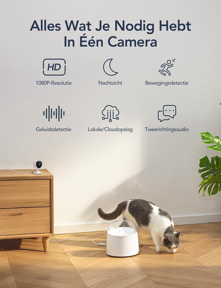 Thijox - GC3 Binnencamera met Nachtzicht, 1080P HD, 2,4GHz Wifi, Bewegings- en Geluidsherkenning, Bidirectionele Audio, Babymonitor, Cloudopslag, Micr