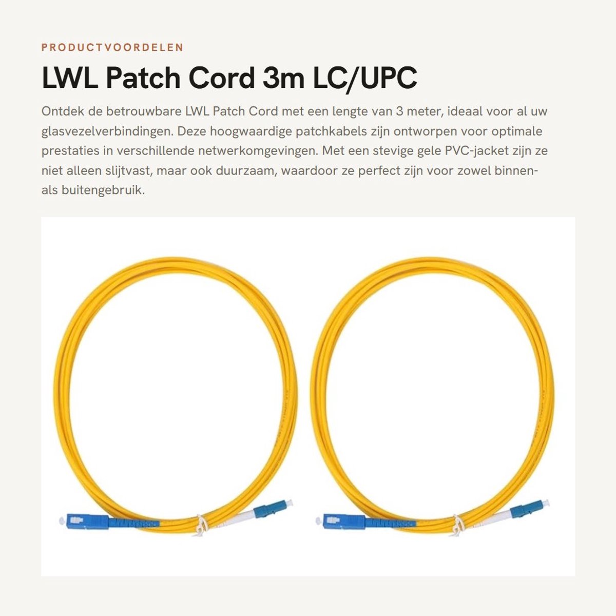 Dailygoods - LWL Patch Cord 3m LC/UPC naar SC/UPC - Hoge Kwaliteit - Snel en betrouwbaar netwerk - 2 Stuks Geel - Perfect voor datacenter - Geschikt v...