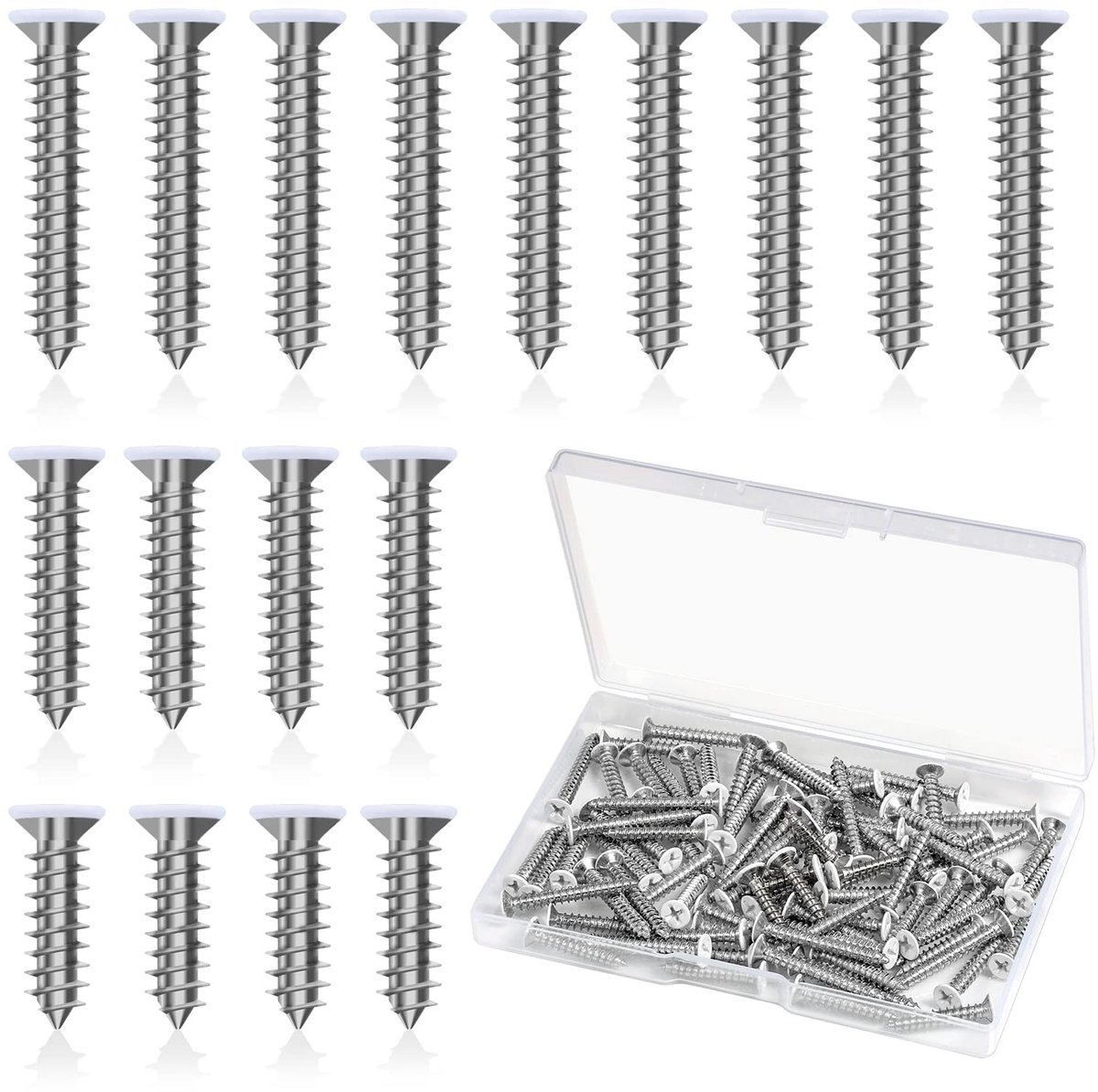 Dailygoods- Houtschroeven 120 Stuks - Roestvrij Staal - Platte Kop - Zelftappende Schroeven - Wit - Assortiment Maten