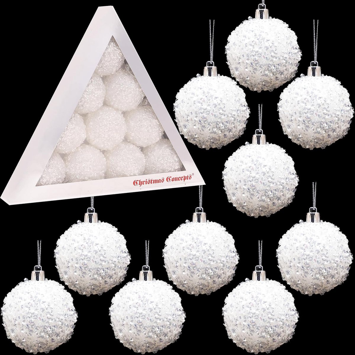 Thijox - Pakket van 10 Glanzende & Glitter Kerstballen 60mm - Iriserende Onbreekbare Kerstdecoratie voor Feestelijke Slinger, Witte Kerstversiering vo