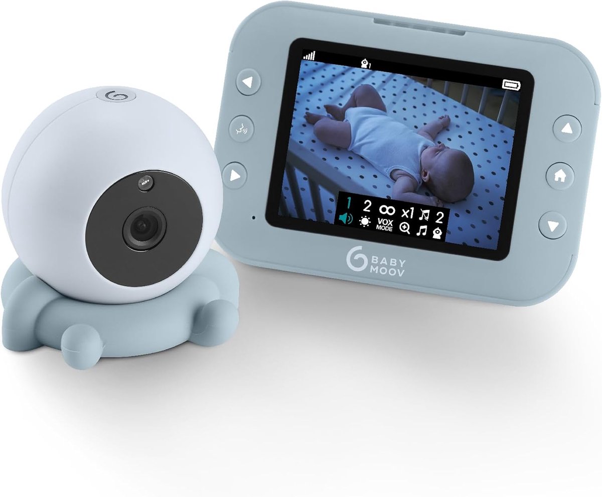 Thijox - Draadloze Babyfoon met Camera YOO Roll - Oplaadbare Batterijen - 10 Uur Autonomie - 3,5" Scherm - Infrarood Kwaliteit - Slaapliedjes - 300 m