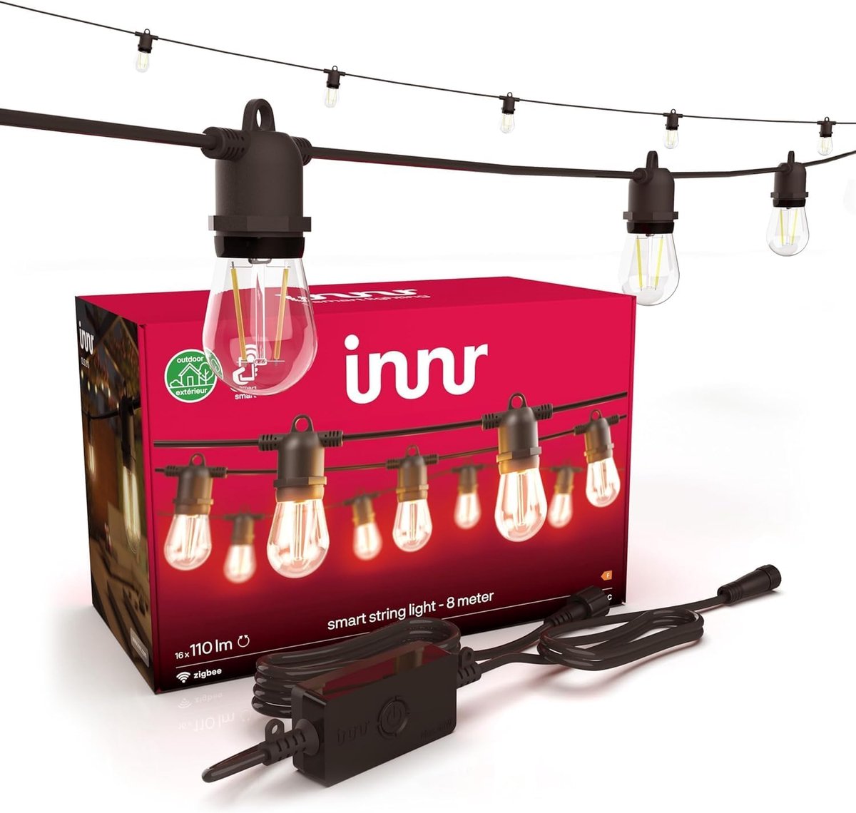 Thijox - Lichtsnoer Buiten 8m, Lichtslinger met 16 LED-lampjes, Slimme Tuinverlichting Warm Wit Licht voor Binnen en Buiten, Ideaal voor Feest, Campin