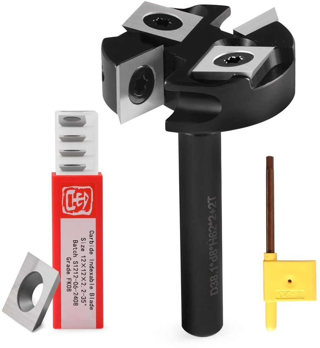 Professionele Freesfrees voor Houtbewerking met 10 Verwisselbare Hardmetalen Snijbladen, 38.1 mm Diameter en 8 mm Schacht, Ideaal voor Vlakfrezen en Groeven maken