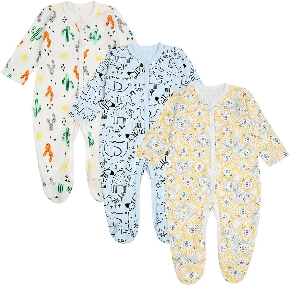 Uniseks Babyrompertjes voor Pasgeborenen - 3 Stuks Romperpak voor Jongens en Meisjes, Comfortabele Kinderkleding in Wit, Blauw en Geel