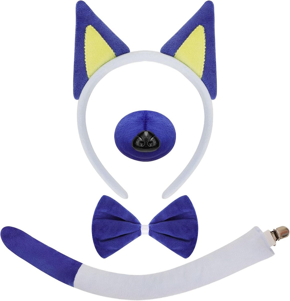 Complete 4-delige hondenkostuum set voor volwassenen en kinderen met oortjes, staart en strik, perfect voor Halloween en feestjes