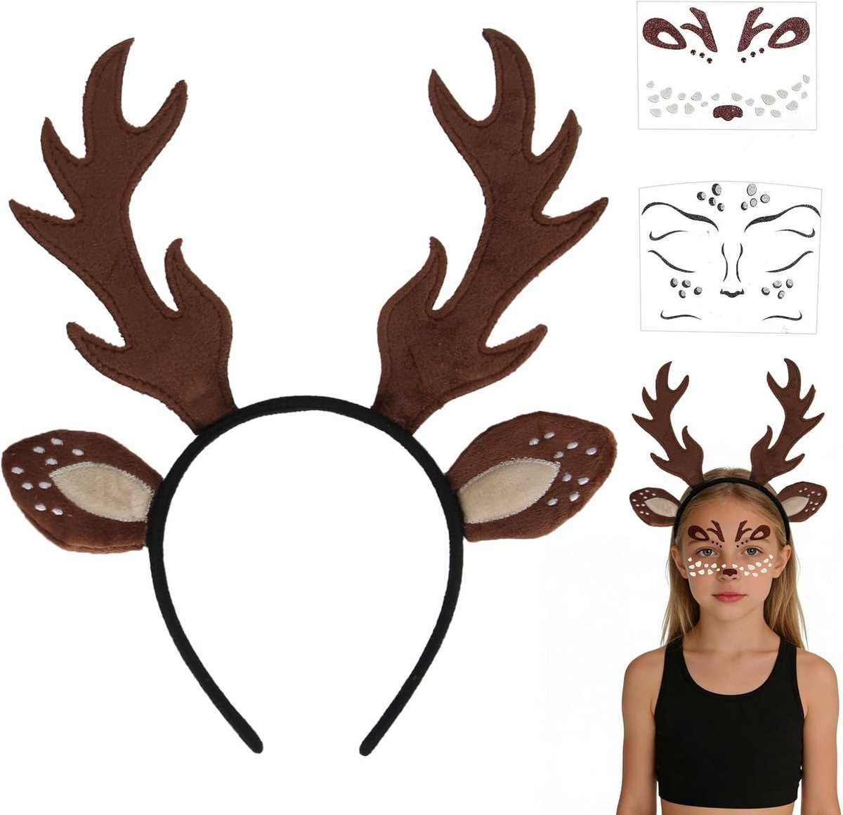 Reindeer Hoofdband met 2 Herten Stickers voor Vrouwen en Kinderen - Perfect voor Carnaval, Feestjes en Kerst Cosplay