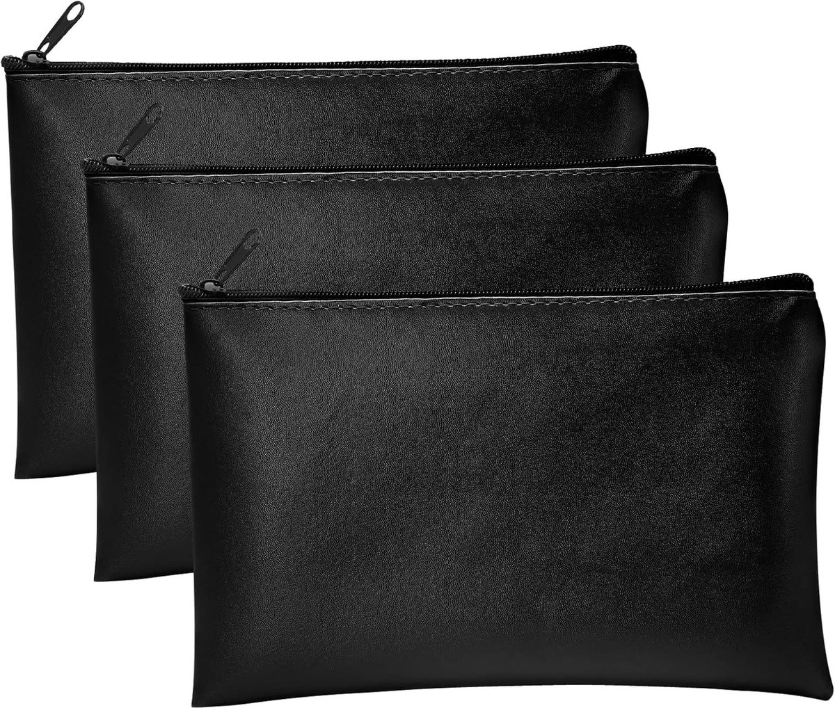 Set van 3 Faux Leather Sofa Tassen 25 x 16 cm voor A5 Documenten, Ideaal voor Zakelijk, Huishouden en Schoolgebruik (Zwart)