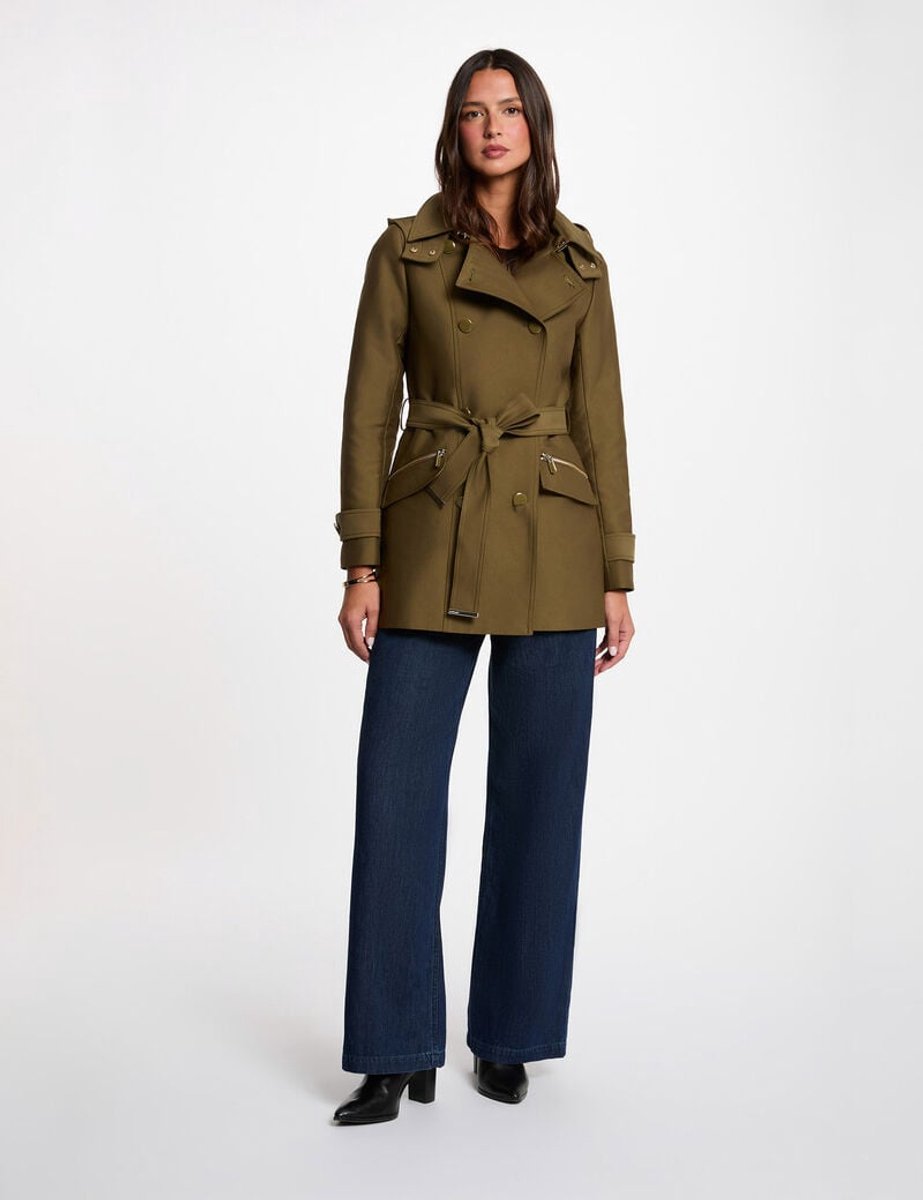 Morgan - Waisted belted trenchcoat 241-Gladia with hood khaki green - Maat : 42