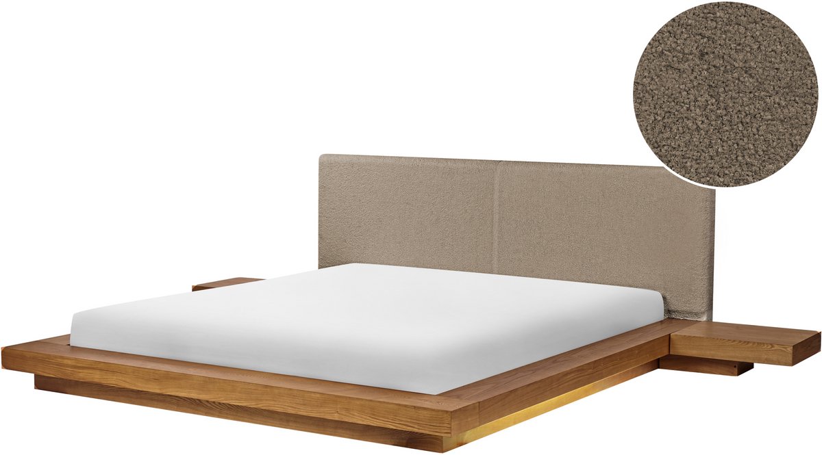 ZEN - Tweepersoonsbed met LED - Taupe/Lichtbruin - 180 x 200 cm - MDF