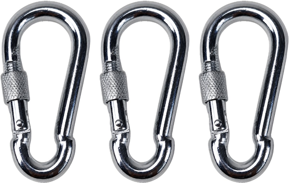 BCF-Products - Karabijnhaak - 7x70mm - 3 stuks - Verzinkt staal - met Schroefsluiting - Musketonhaak - Carabiner