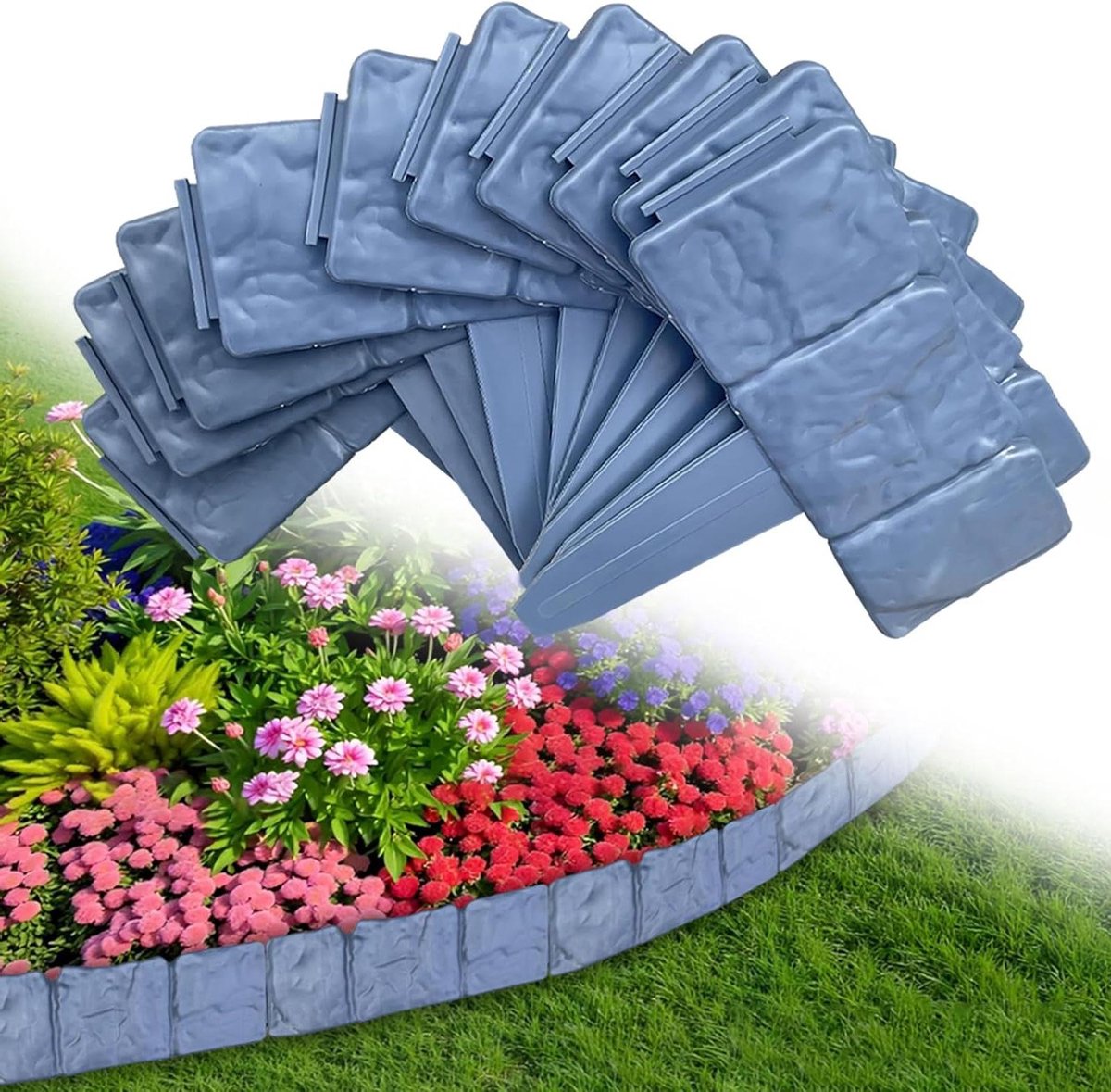 Gazonrand Kunststof - Tuinrand Steenlook - Tuin Ordenen - Flexibel Vormbaar - 25 Meter Totaal - Antraciet