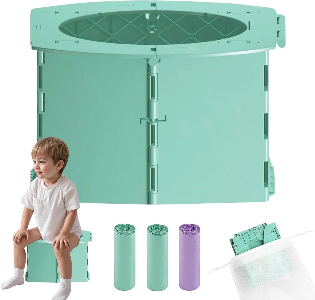 Kinderpotje - Reispotje opvouwbaar - Onderweg naar toilet - Compact opvouwbaar ontwerp - 15 cm hoog - Groen