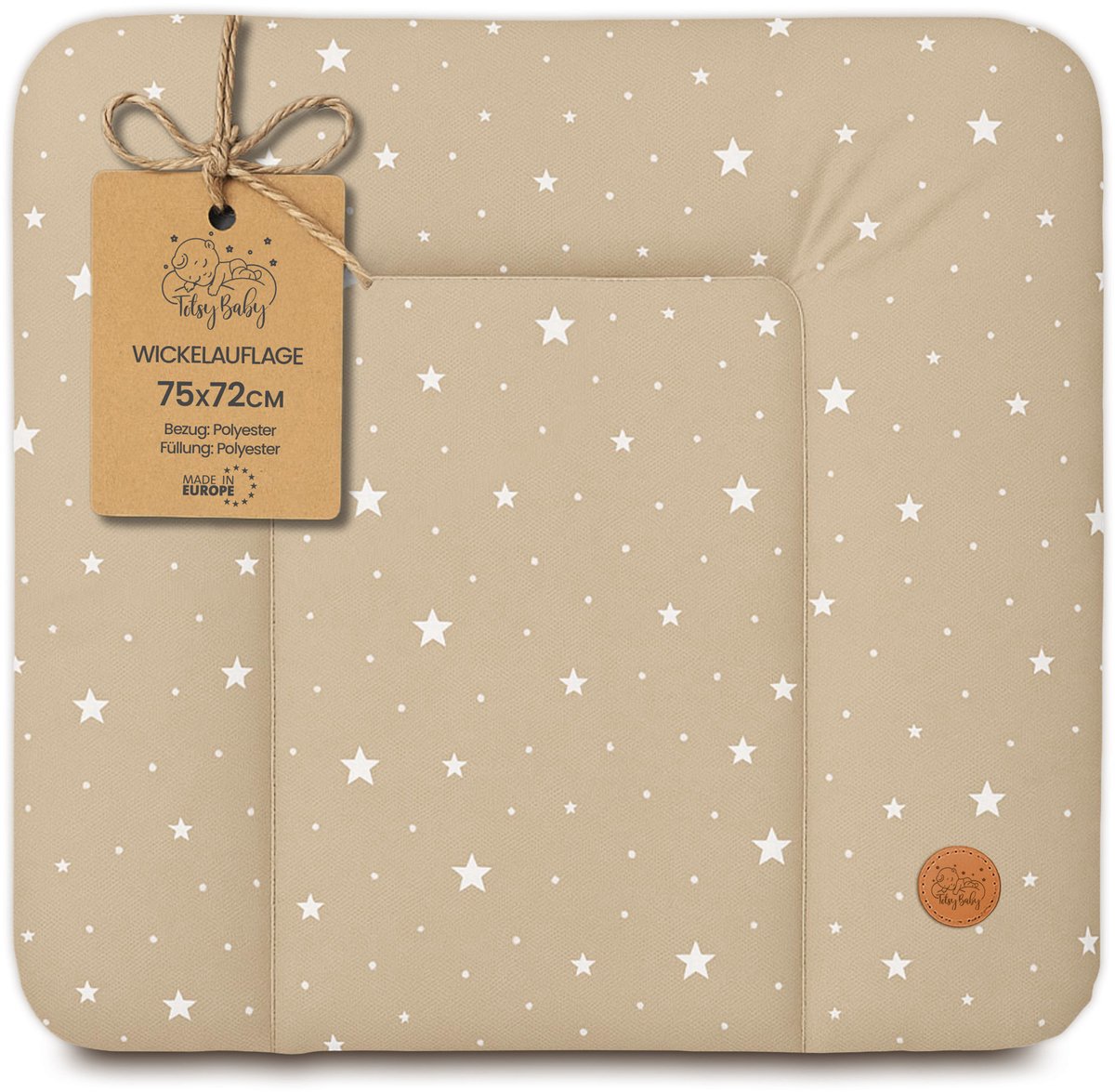 Verschoonmat Waterdicht Afwasbaar Baby 75x72 cm - Voor Verschoningsmeubel Verschoningselement Commode Wasmachine Zachte Hygiënische Mat Makkelijk Schoon Te Maken Oeko-Tex Beige met witte sterren