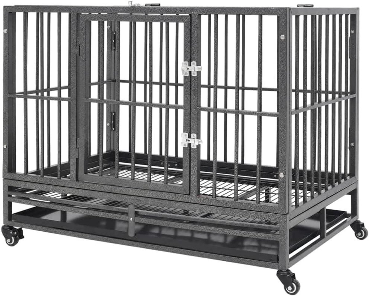 Hondenkooi - Mobiele Bench - Veilig Verblijf - Met Wielen - 102x72x85cm - Zwart
