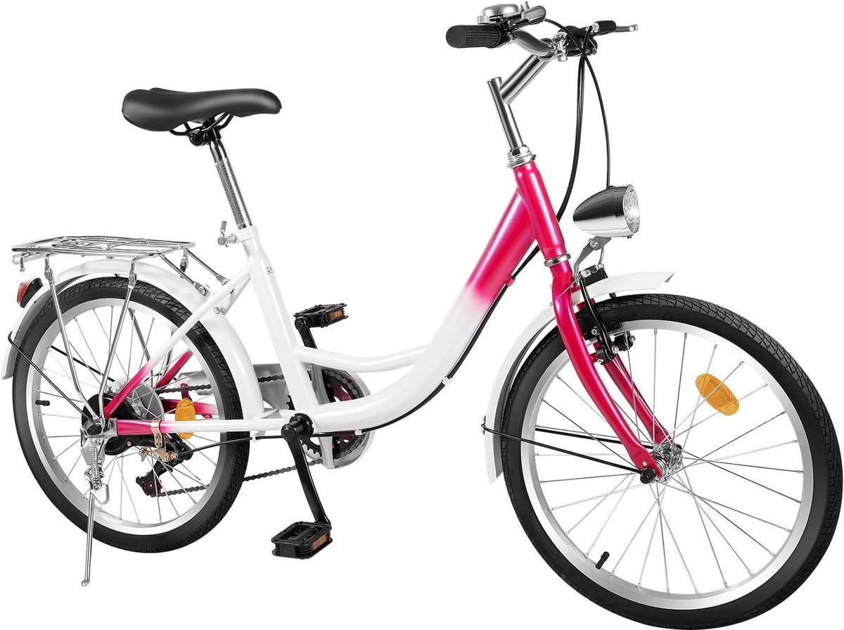 Kinderfiets - Jeugdfiets - Veilig Fietsen - 6 Versnellingen - 20 Inch - Roze Wit