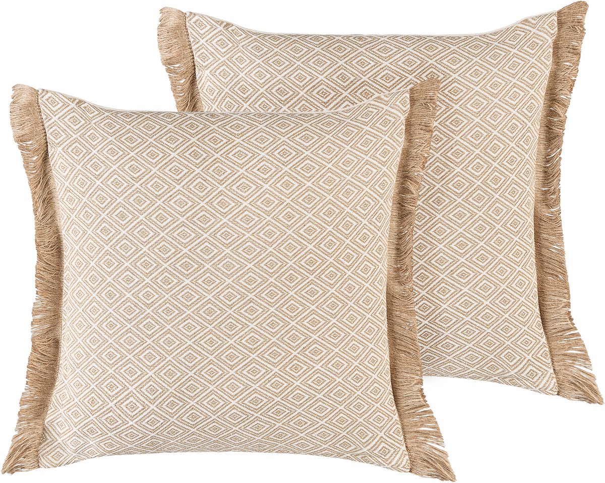 Beliani LONAR - Sierkussen set van 3 - Zandbeige - 45 x 45 cm - Polyester