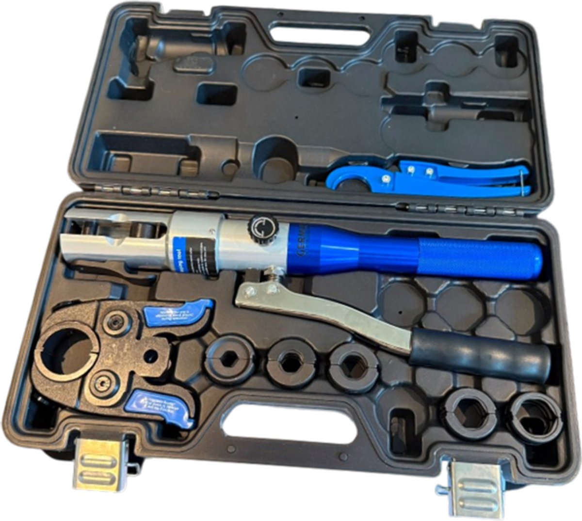 Germat Hydraulische Handperstang V12-28 – Geschikt voor Viega Pexfit, Henco, Comap, Sanha & KAN-therm – Incl. V12, V15, V18, V22 & V28 Persbekken