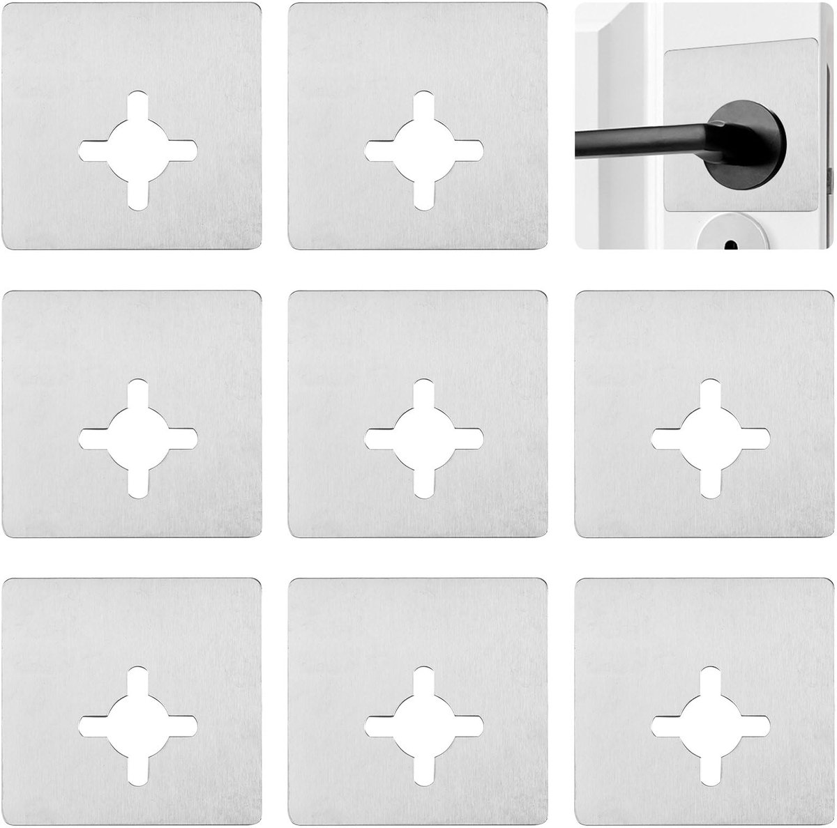 8Pcs Deurslot Reparatie Plaat Rvs Deurknoppen Bevestigingsplaten Zelfklevende Deur Versterking Plaat Geborsteld Deurklink Gekruiste Bevestigingsplaat Beugels