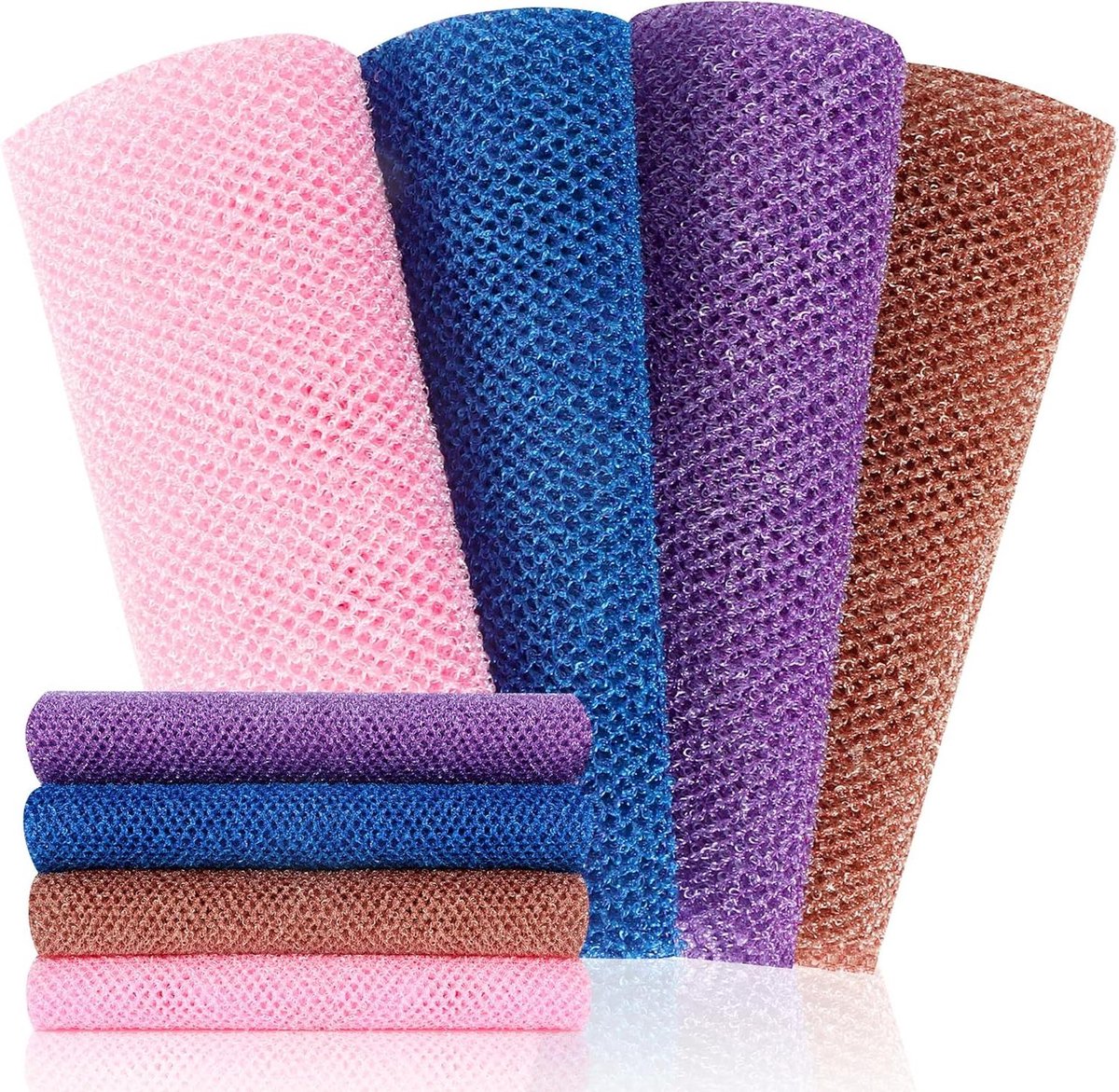 Peeling set - Douche spons - Huid reinigen - Sneldrogend materiaal - 4 stuks - Multicolor