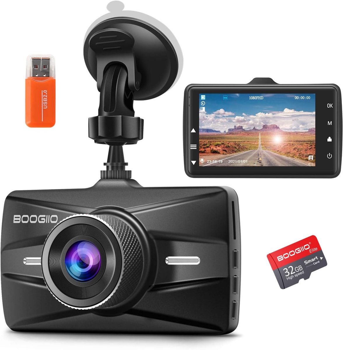 SnelShoppen - Dashcam Auto 1080P Full HD met 3 Inch IPS Scherm, 170° Groothoek, Nachtzicht, HDR, Loopopname, G-Sensor, Parkeerstand en 32GB SD Kaart