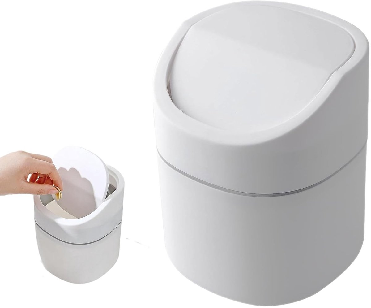 Compacte Afvalbak voor Tafelgebruik met Deksel, Mini Plastic Prullenbak voor Bureau, Ideaal voor Thuis en Kantoor, Ruimtebesparende Oplossing voor Afvalbeheer