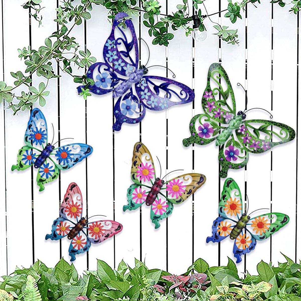 SnelShoppen - Set van 6 Metalen Vlinders Wanddecoratie 35cm/22cm - Kleurige Tuindecoratie voor Tuin, Balkon, Patios en Binnen - Perfect voor Feesten e
