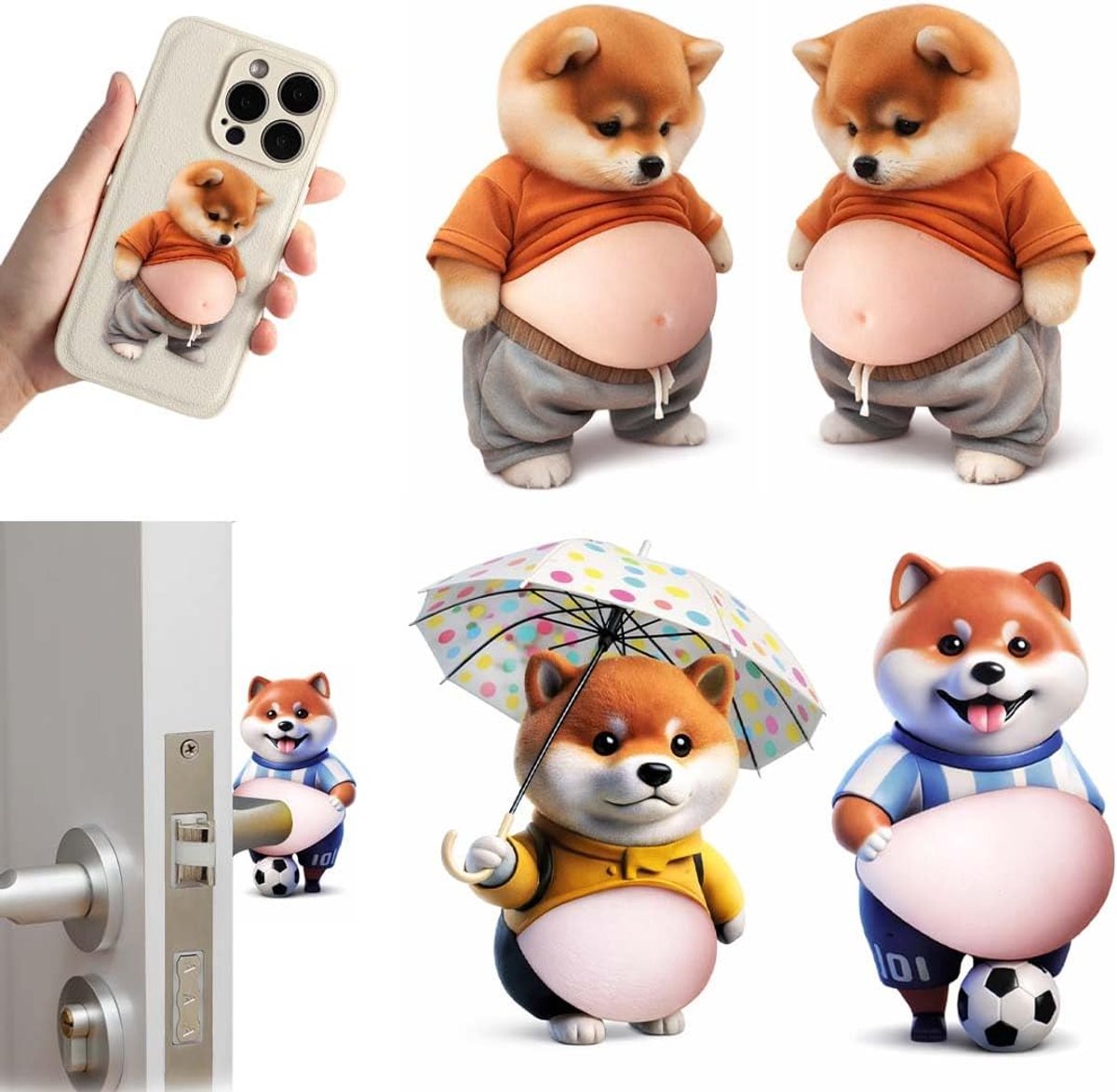 Thijox - 4 stuks rubberen deurstoppers Shiba Inu-kop bruin, decoratieve stickers voor deuren en smartphones, 11 x 7 cm, ideaal voor thuis, kinderen en