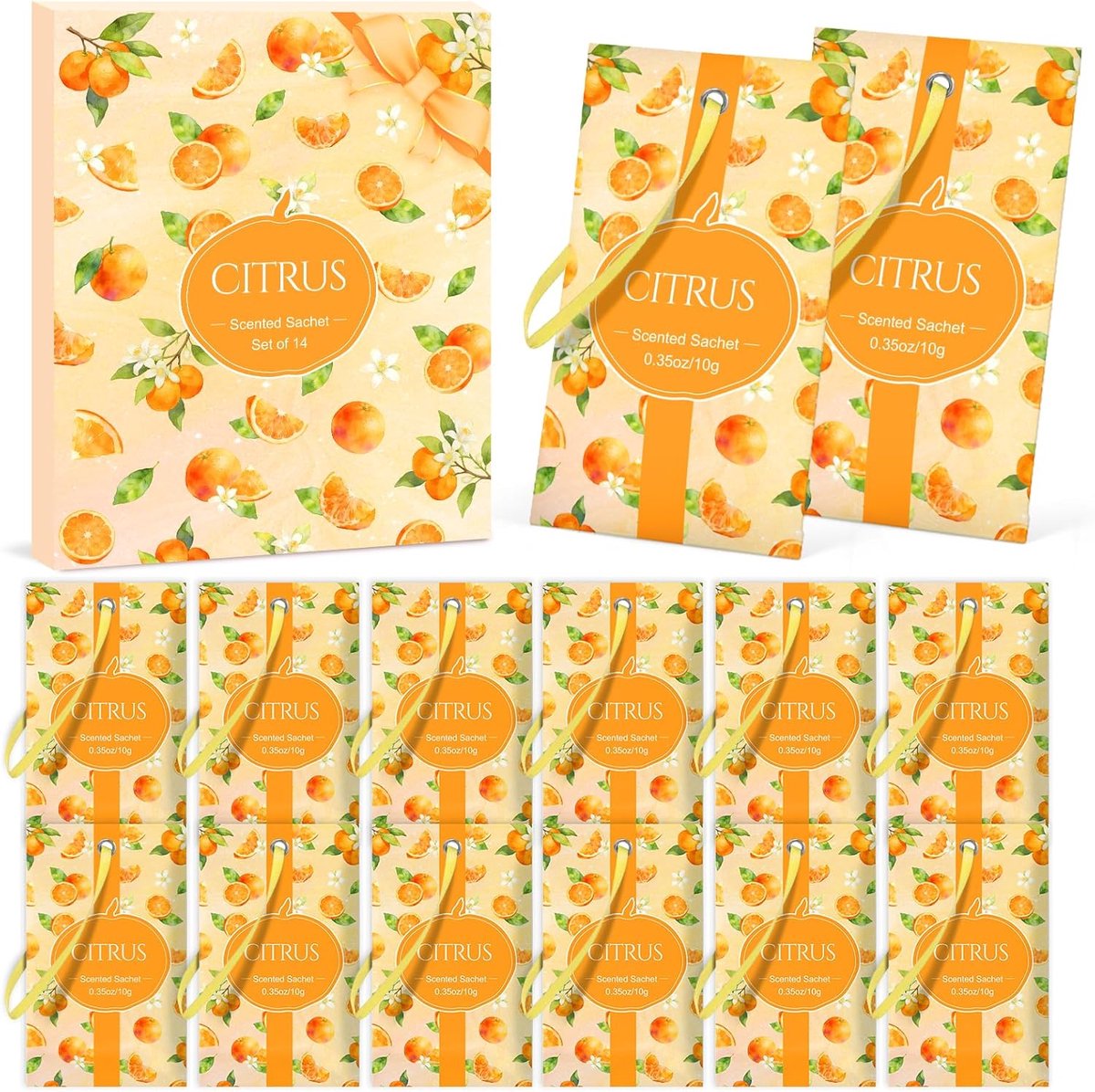 Thijox - Geurzakjes Citrusgeur, 14 Stuks, Langdurige Geur voor Kasten, Laden, Auto's en Kledingkasten, Perfect Cadeau voor Verjaardagen en Feestdagen