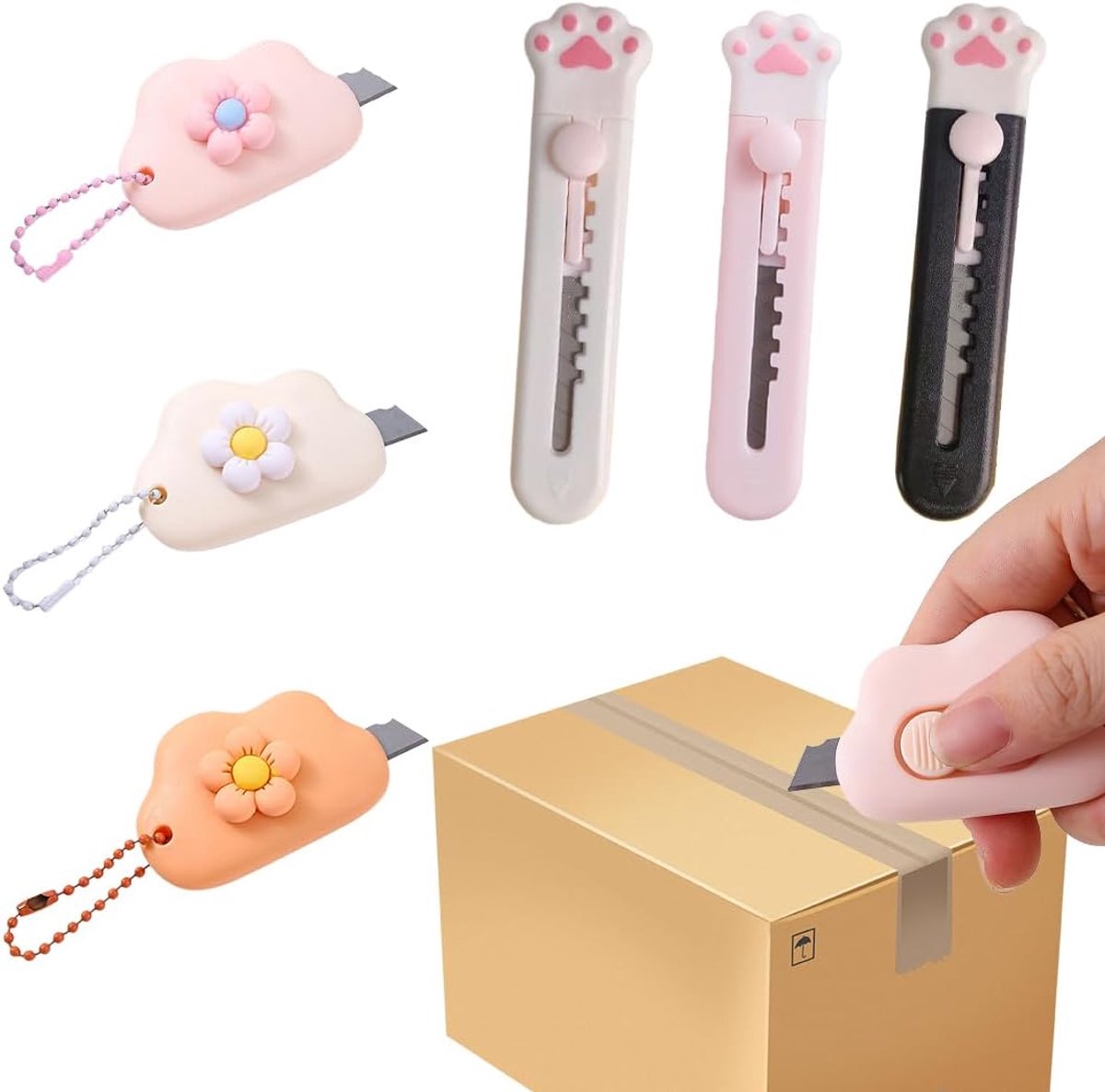 Thijox - 6-delige set met snijmes, mini snijmes, boxcutter, briefopener, kantoormes, mini draagbaar papiersnijmes voor papier, dozen, pakketten, veelz