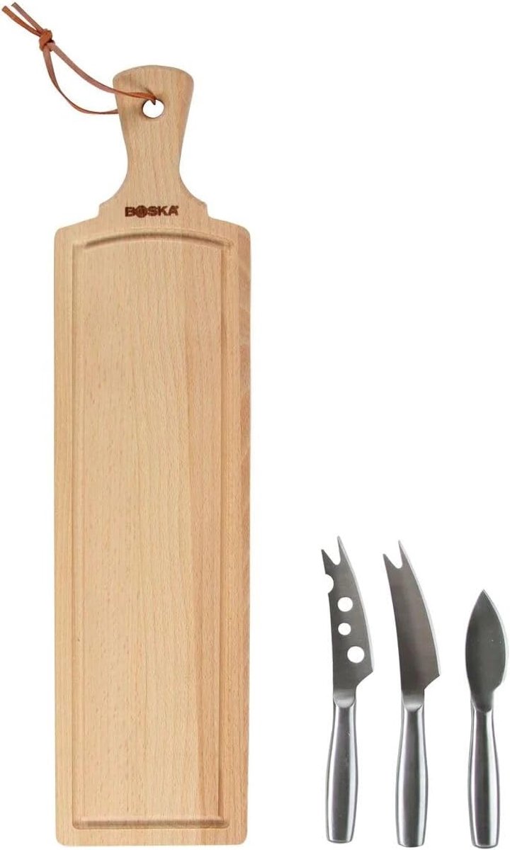 Thijox - Kaasset Amigo Kaasplank met Kaasmessen - Voor Alle Soorten Kaas - Bruin/Zilver - 44,5 cm - Perfect voor Feestjes, Keuken en Tuin