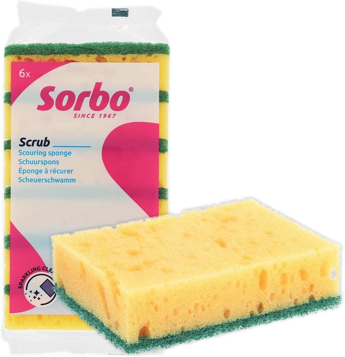 SnelShoppen - Sorbo Schuurspons 6 Stuks - Sterk Schuuroppervlak voor Hardnekkig Vuil - Waterabsorberende Schoonmaakspons voor Gladde Oppervlakken - Pe