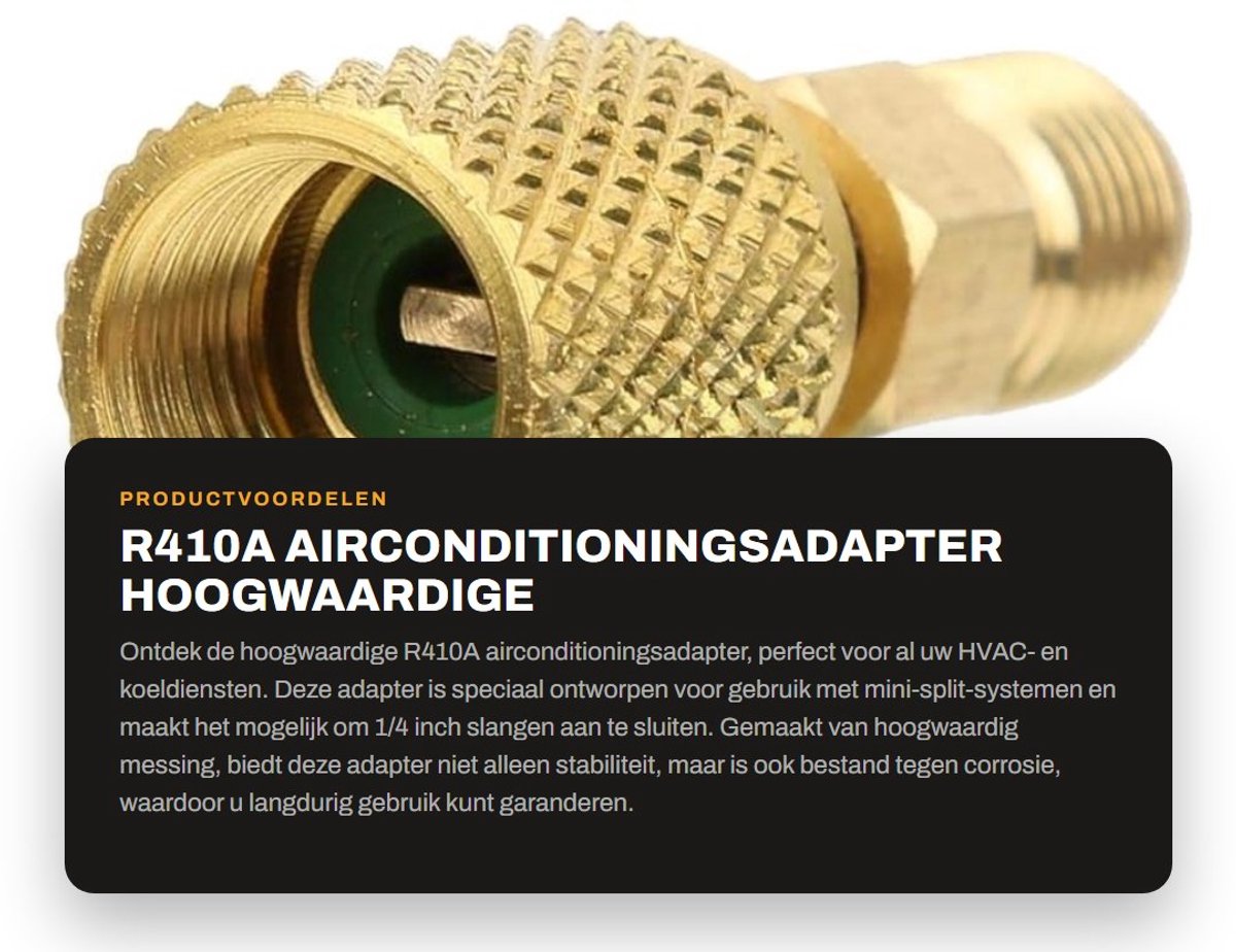Dailygoods - R410A airconditioningsadapter - hoogwaardige adapter - geschikt voor mini-split-systeem - messing materiaal - 1/4 inch slangen - ideaal v...