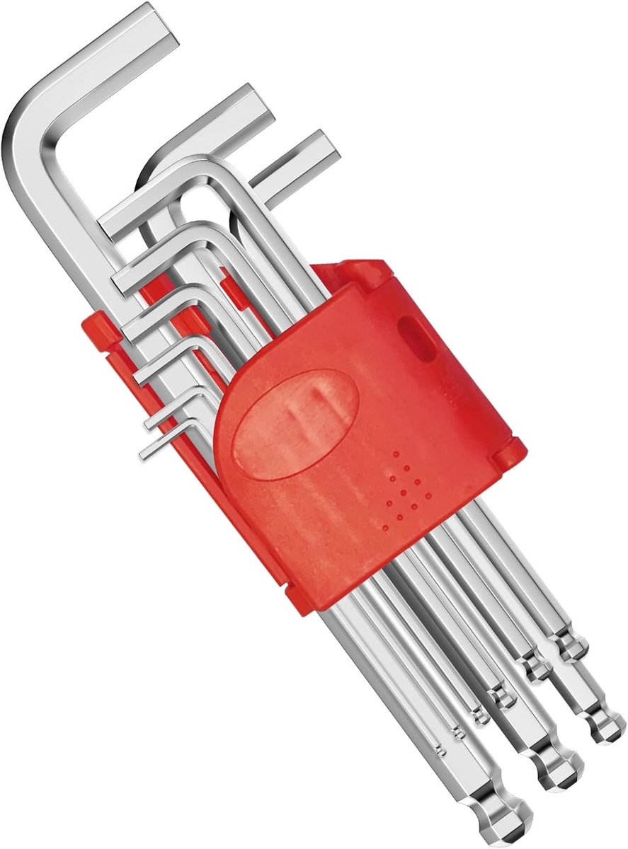 Thijox - Inbussleutelset 9-delig 1,5-10 mm met Kogelkop, Metrisch, Hoeksleutelset voor Auto's, Meubels en Apparaten, Zilver, Onderhouds- en Montageger