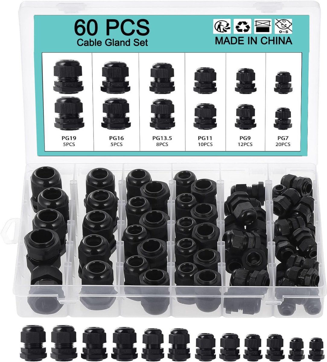 Cable Screw Connection Set, Waterproof, Adjustable Cable Screw Connections, PG7, PG9, PG11, PG13.5, PG16, PG19, Cable - ShopVlot