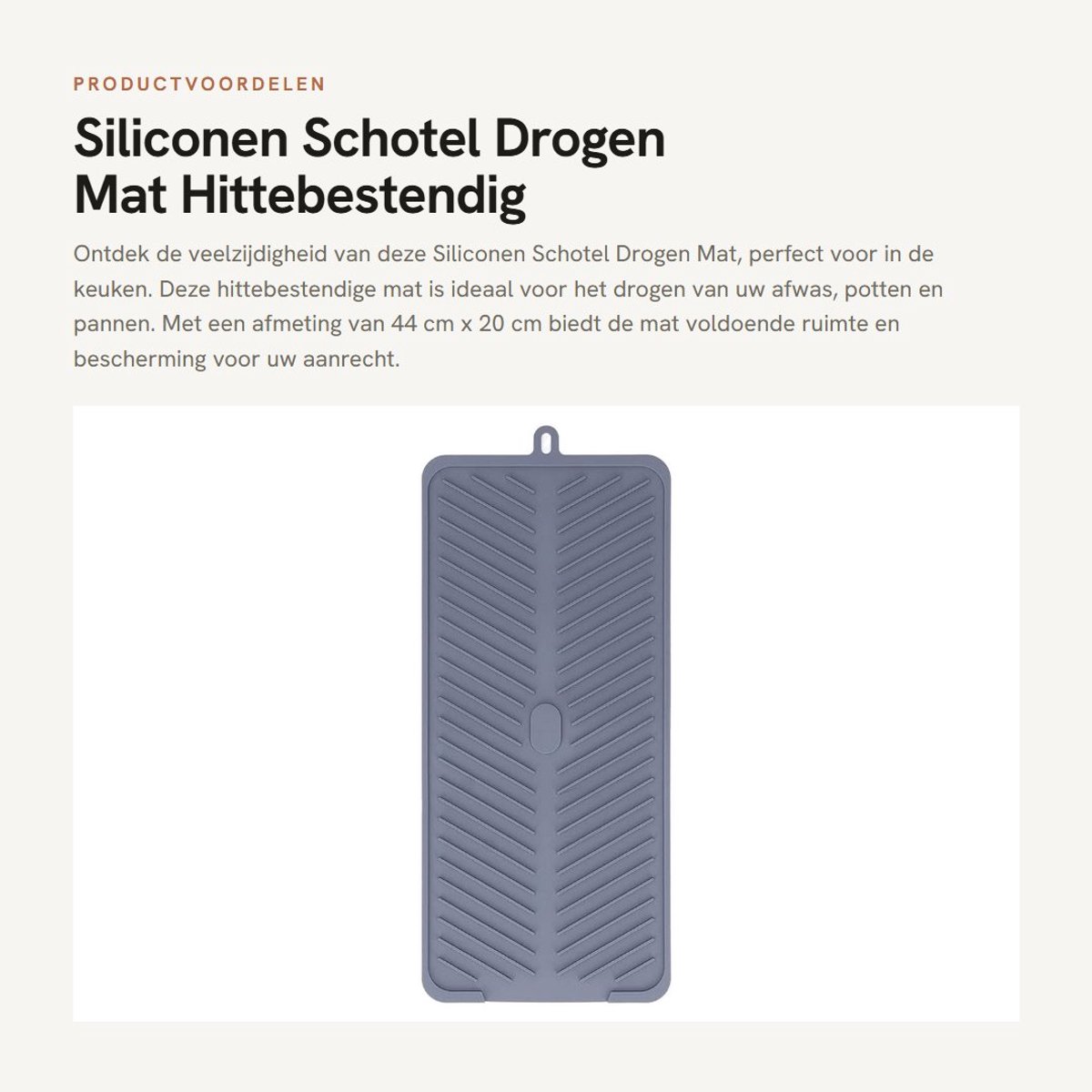 Dailygoods- Drogen Mat Hittebestendig 230°C - Siliconen Drogen Mat - Keuken Afvoerpad - Antimorsen - 44 cm x 20 cm - Grijs