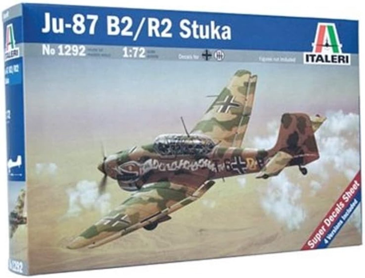 Thijox - Italeri 1292S B2 Ju 87 Stuka Modelbouwset 1:72 - Gedetailleerd Vliegtuigmodel voor Modelbouwliefhebbers, 154 mm, Perfect voor Hobby en Verzam