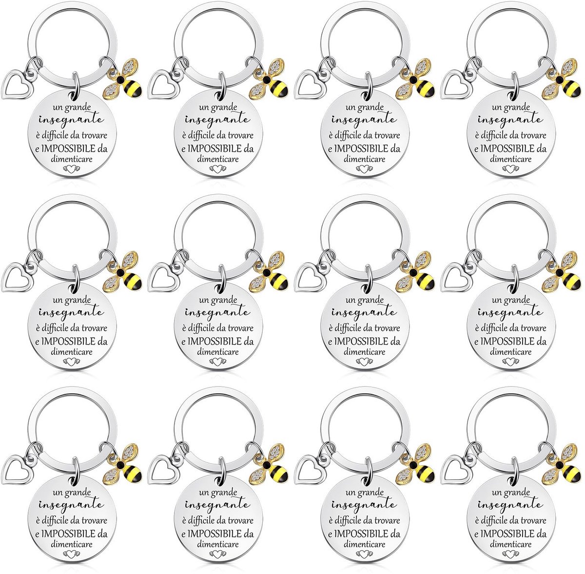 Dailygoods- Sleutelhanger met Bijen - 12 Stuks - Cadeau voor Leraren - Roestvrij Staal - Betekenisvol Geschenk - Einde van het Jaar - Sleutelhanger Set