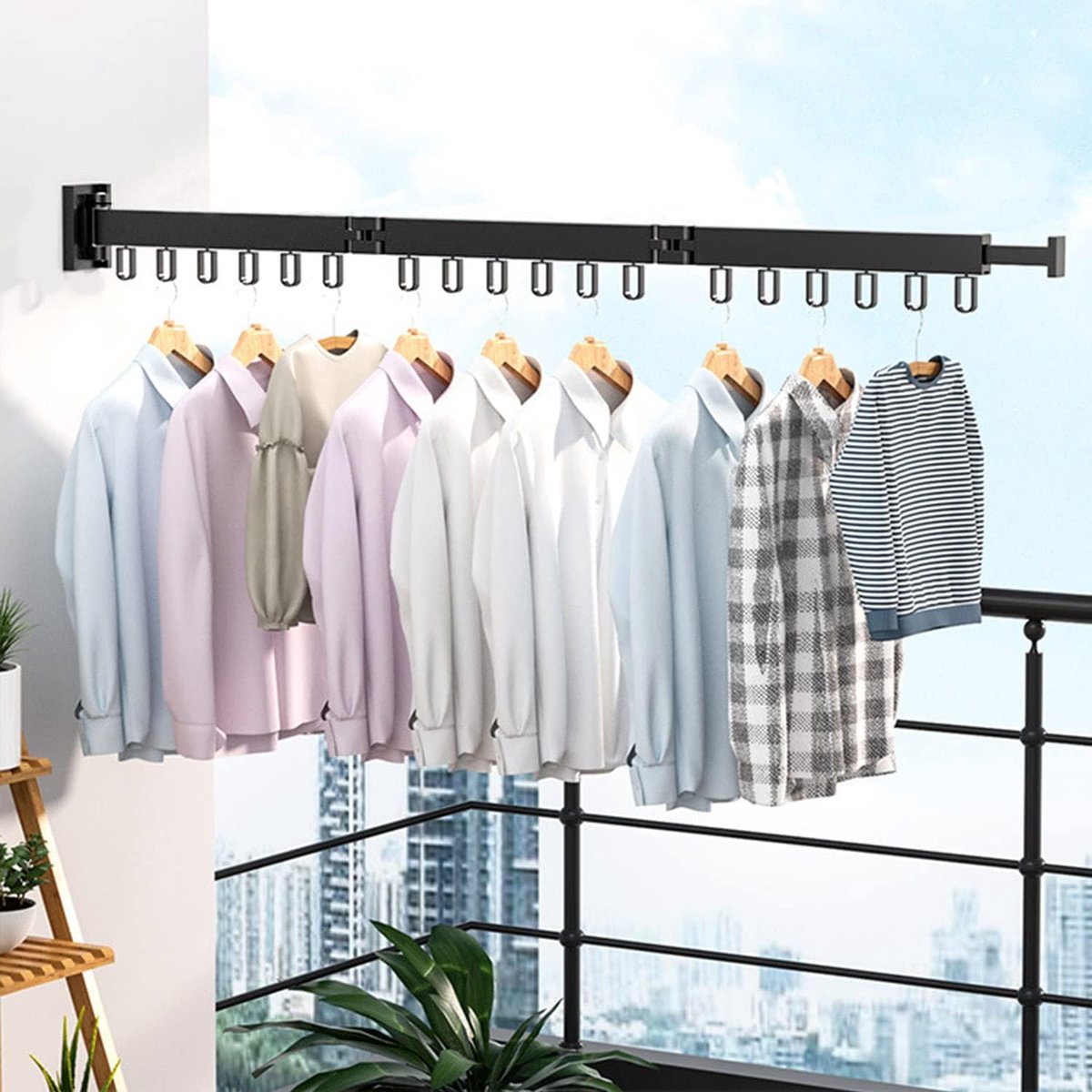 Dailygoods- Wasrek Uittrekbaar 120 cm - Inklapbaar Wandwasrek - 3 Niveaus - 18 Haken - Handdoekhouder - Ruimtebesparend Ontwerp - Droogrek