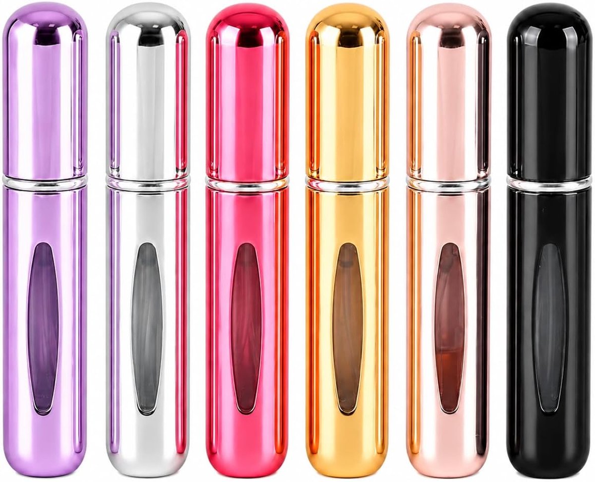 Thijox - 6 Stuks 5 ml Navulbare Parfumverstuiver, Draagbare Mini Parfumvernevelaar met Kijkvenster, Lichtgewicht en Lekvrij voor Reizen, Wandelen en U