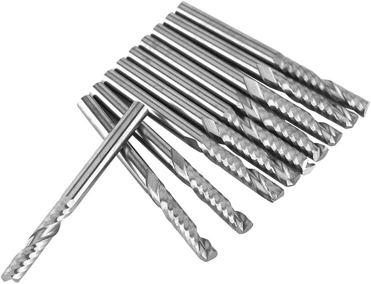 Tungsten Carbide Freesbits Set van 10 Stuks, 4mm CNC Frees voor Hout en Acrylbewerking, Precisie Snijgereedschap voor DIY Projecten