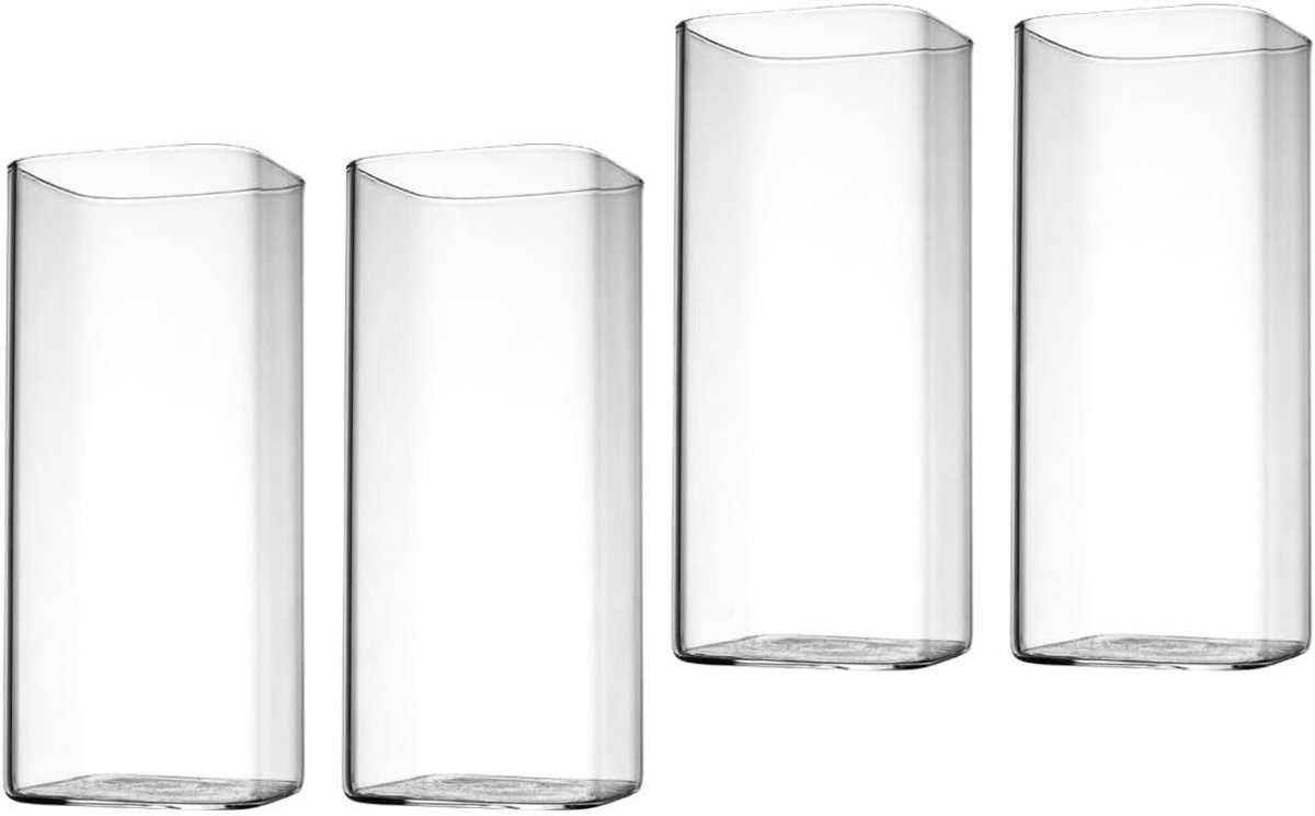 Set van 4 Elegante Duidelijke Drinkglazen, Dunne Vierkante Kristallen Highball Glazen voor Water, Sap, Bier en Cocktails