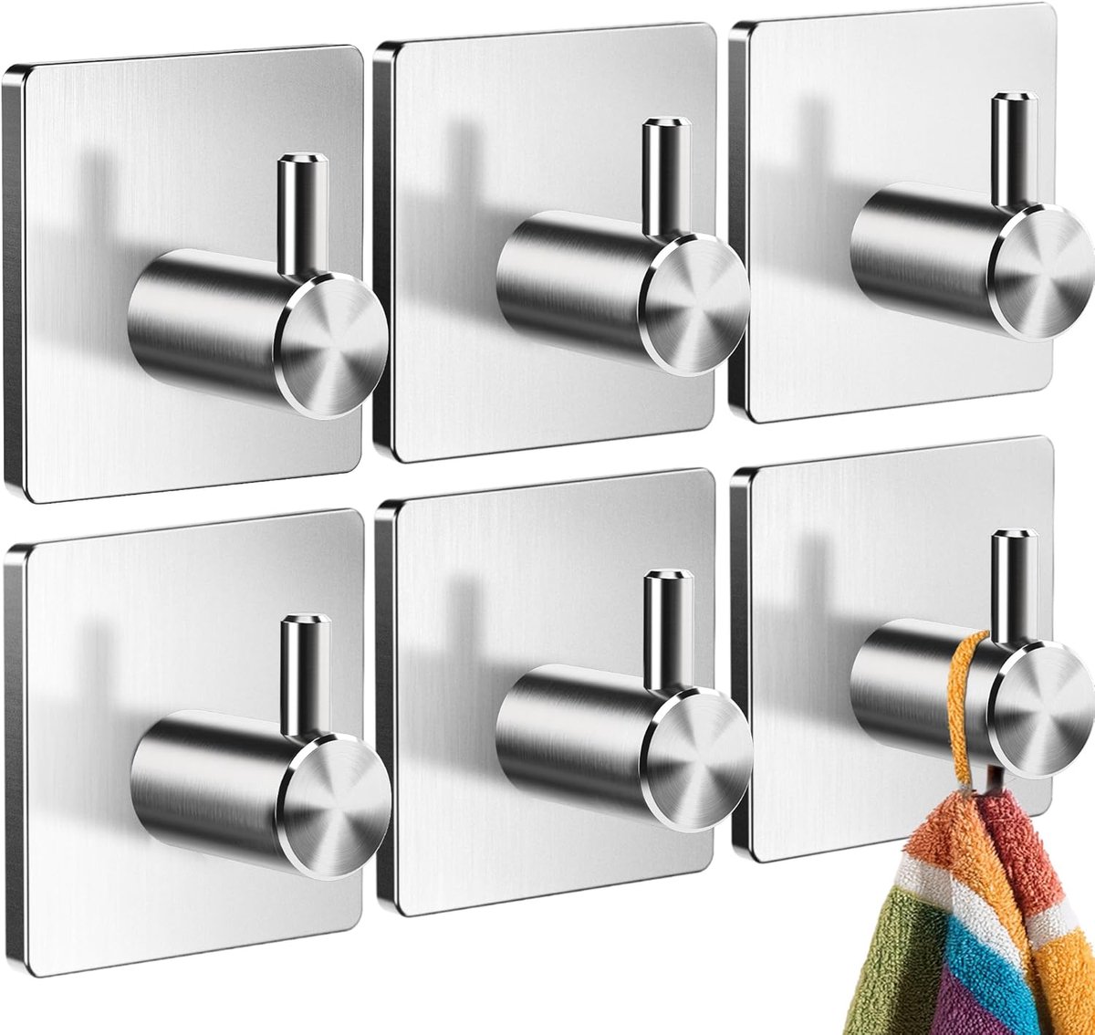 SnelShoppen - Towel Holder zonder Boren Set van 6 - RVS Towel Hooks Badkamer, Sterke Waterproof Adhesive Hooks, Zelfklevende Wandhaken in Klassiek Des