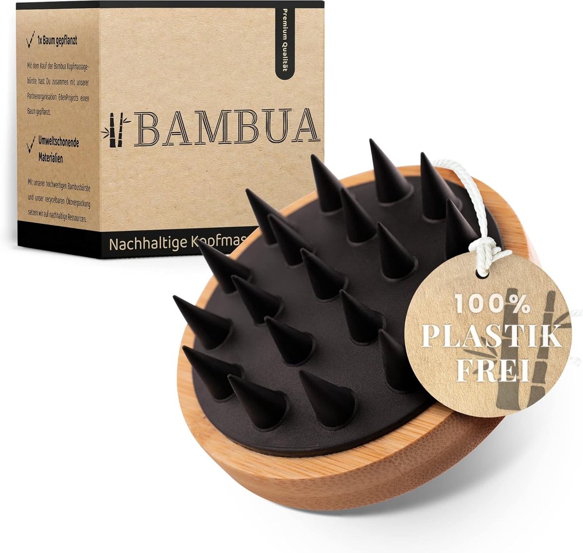 SnelShoppen - BAMBUA Hoofdhuid Massageborstel - Anti-Roos Effect - Premium Hoofdmassager voor Hoofdmassage onder de Douche - Inclusief E-Book 'Gezonde