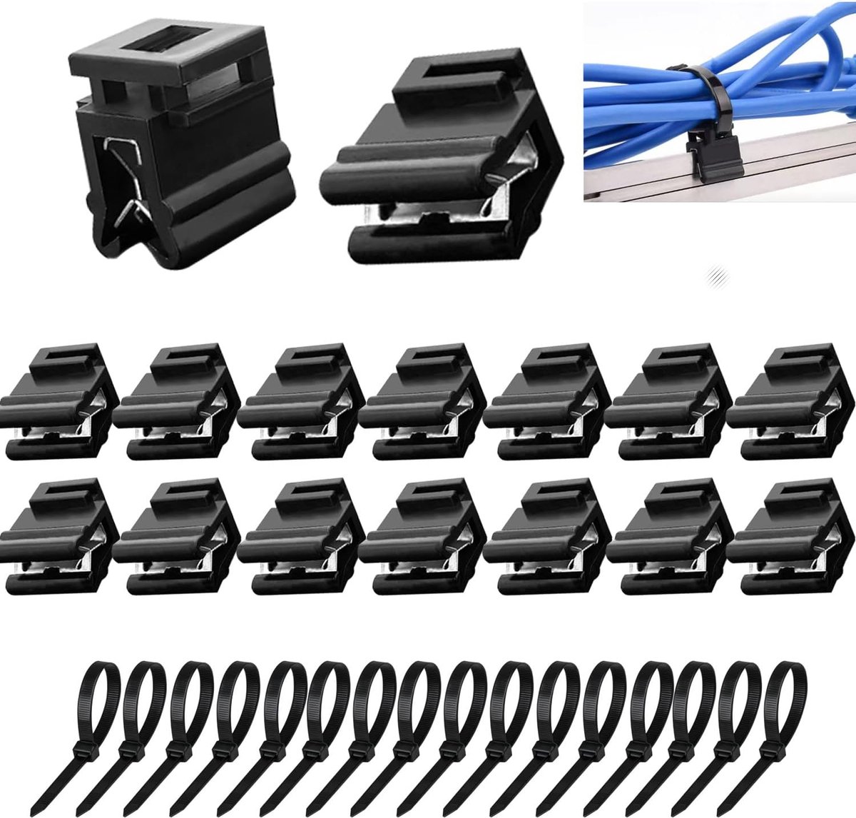 Thijox - Kabelbinders voor Kabelbeheer - Zwarte Kunststof Kabelmanagement Clips - Set van 16 Stuks voor een Nettere Werkplek, Thuis of Op Reis