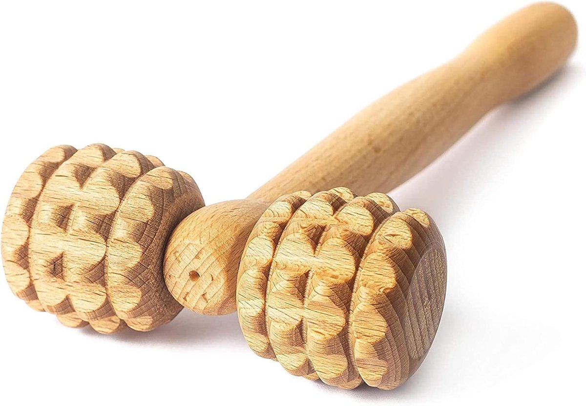 SnelShoppen - Gezichtsmassage Apparaat - Facial Massage Roller Met Handvat - Houten Hoofd Massageroller - Voor Ontspanning, Huidverzorging en Verjongi