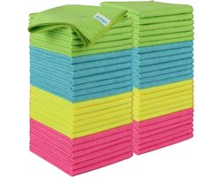 SnelShoppen - AIDEA Microvezel Reinigingsdoeken 50 Stuks, Herbruikbare Vaatdoeken, Pluisvrij & Streepvrij, Wasbaar, 30x30 cm, Groen/Blauw/Geel/Roze, I
