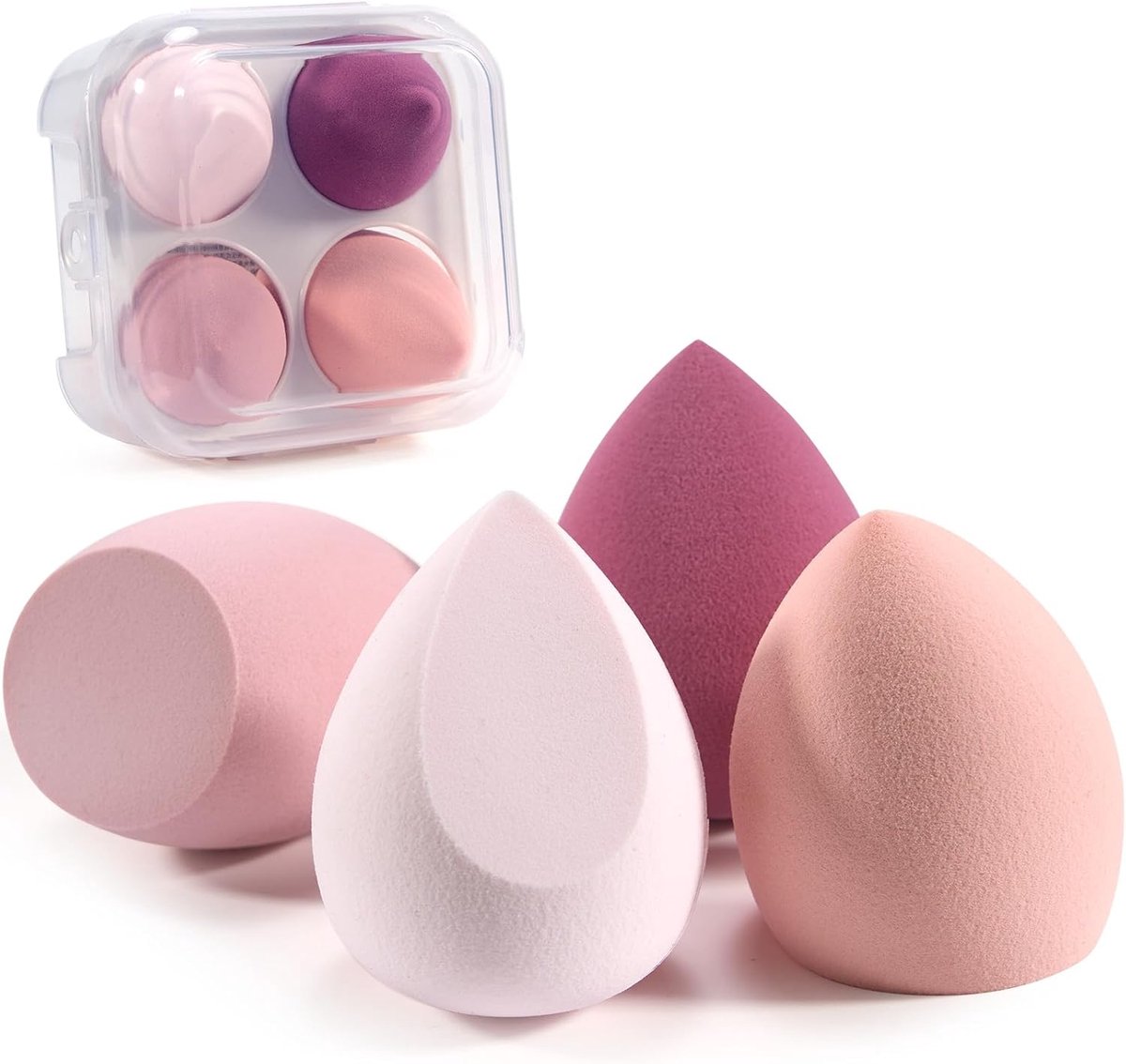 Thijox - 4 Stuks Make-upspons Set met Opbergdoos - Perfect voor Vloeibare Foundation, Poeder, Crème en Zonwering - Ideaal voor Make-up, Feesten en Dag
