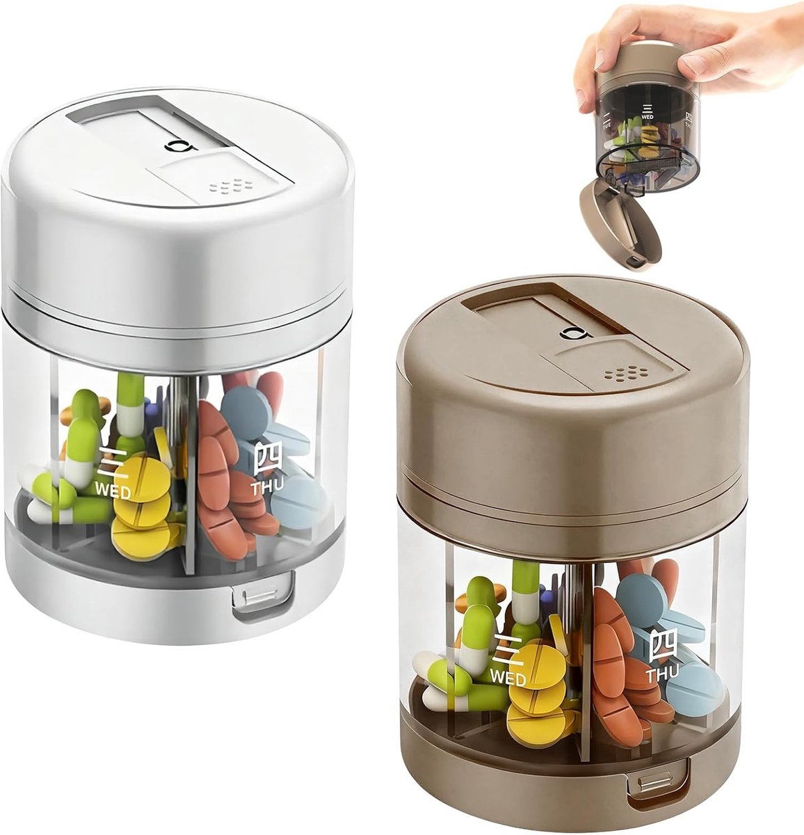 Tabletten Organizer voor 7 Dagen - Kleine Ronde Pillendoos met 7 Compartimenten, Ideaal voor Vitaminen, Medicijnen en Visolie, Draagbare Medicijnbox